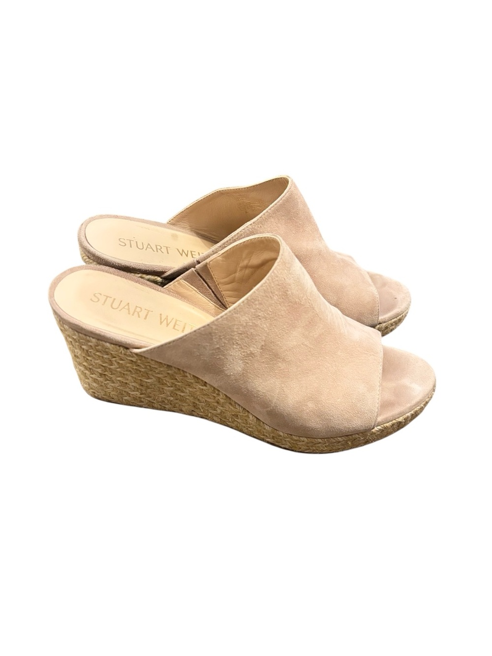 Stuart Weitzman Mykonos Nude Suede Espadrille Slide Wedges